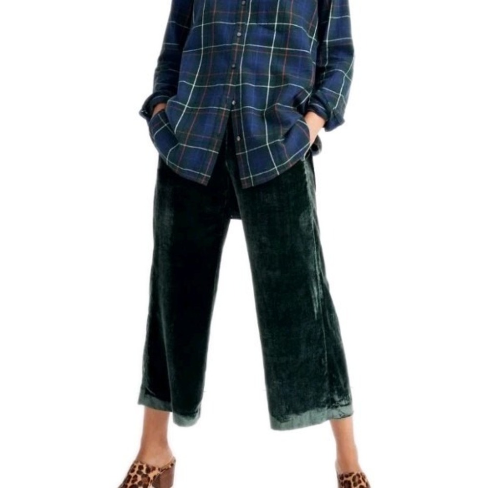 MADEWELL Women's Green Velvet Huston‎ Pull On Wide Leg Crop Pants Size XS